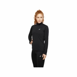 Camiseta Asics Core Zip Top Manga Larga Negro Mujer