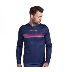 Camiseta Saucony Elite Manga Larga Azul Rosa